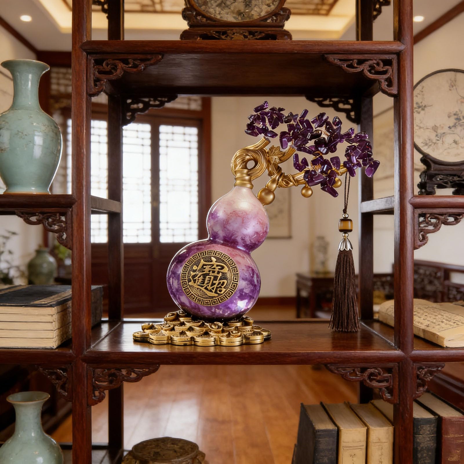 Feng Shui ceramiczna tykwa Wu Lou, tradycyjny chiński wystrój powodzenia dla bogactwa i zdrowia, prezent amulet błogosławieństwa dla bliskich, przyjaciół rodziny,A