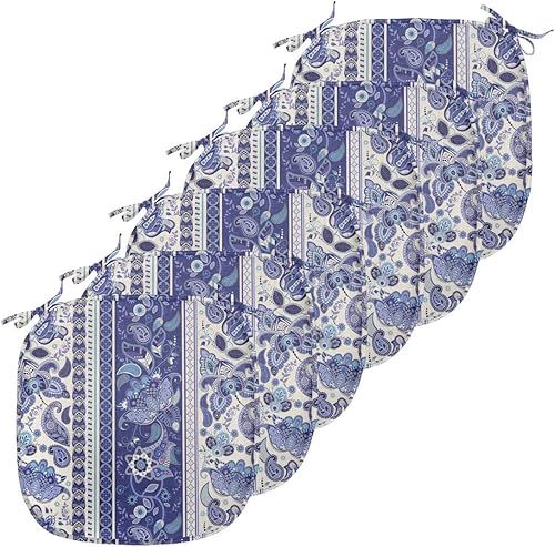 Vista 390 de Lunarable Orient - Cojín de asiento para silla, curlicues florales orientales con elementos artísticos venecianos, hojas de follaje, damasco a