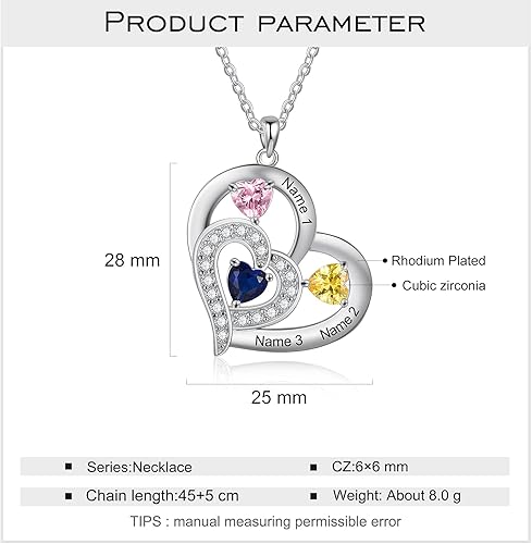 Miniatura 6 de Collar de Jewelstruck para Madres con Piedra de Nacimiento, Collar de Corazón Personalizado para el Día de las Madres con Nombres, Regalo