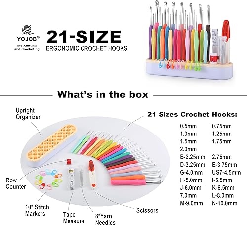 Miniatura 6 de Juego de ganchos de ganchillo de 14 tamaños de 0.097 a 0.394 pulgadas, ganchos ergonómicos de ganchillo con suministros de ganchillo y estuche,