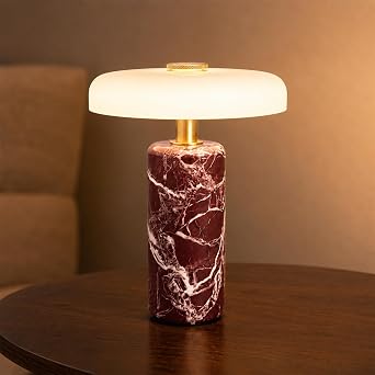 Cordless Marble Table Lamp with Glass Shade,Touch Dimmable Stone Lamp | Violet 9in Small Marble Lamp,Rechargeable Table Lamp with 3-Way Brightness,Marble Touch Lamp for Bedroom and Living Room