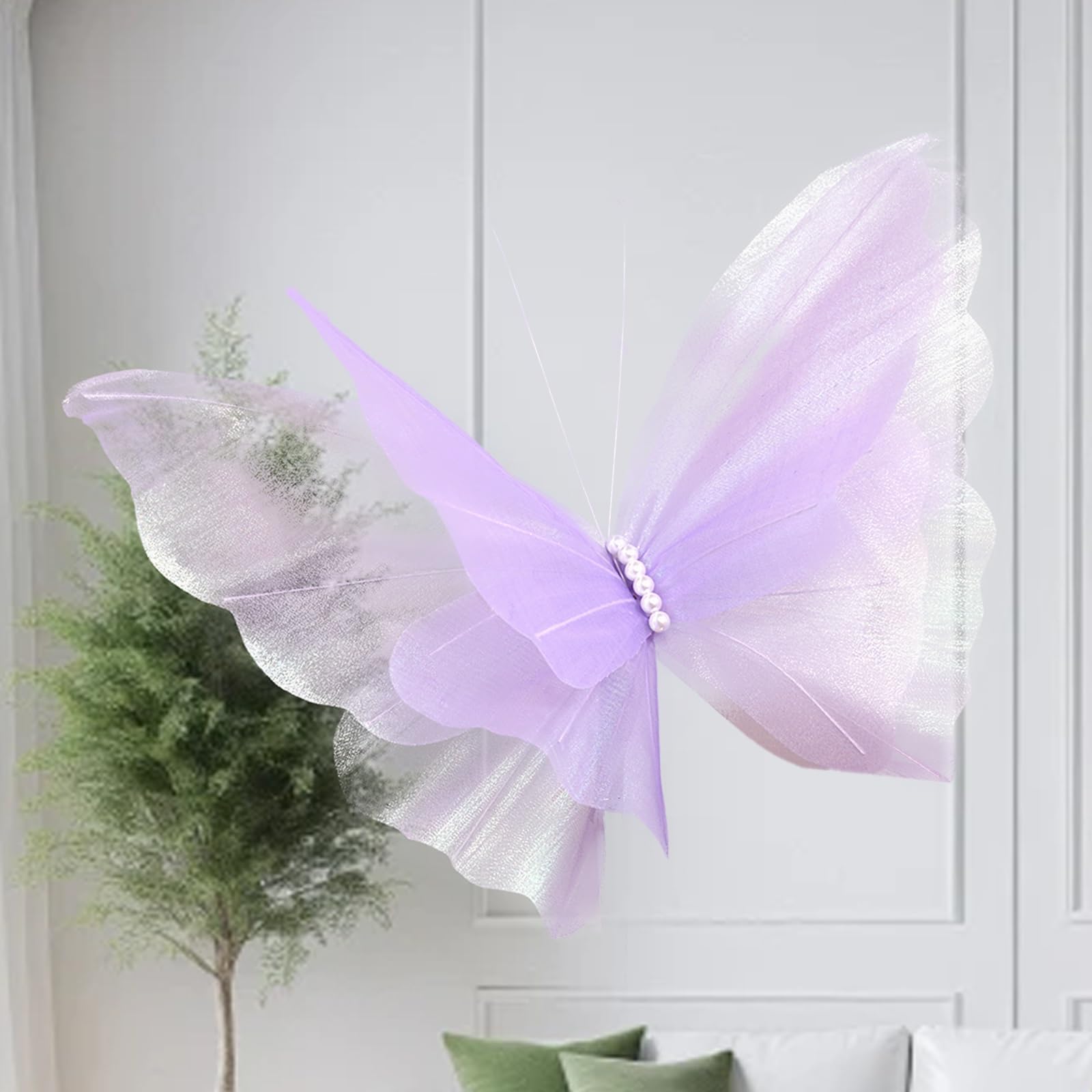 Scdoa Taro 50Cm Fake Butterfly Supplies, Silk Yarn Artificial Butterfly,Wedding Party Outdoor Holiday Decoration Display Giant Gauze Fake Butterfly(Taro)