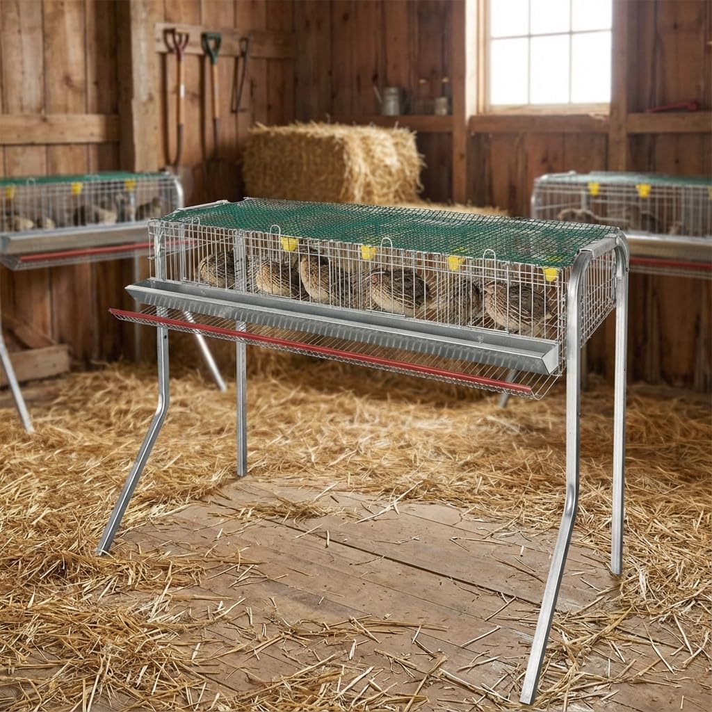 Suinga Jaula BATERIA CODORNICES con 4 departamentos para Pajaros -Comedero Frontal y bebederos automáticos, 105x47x90 cm
