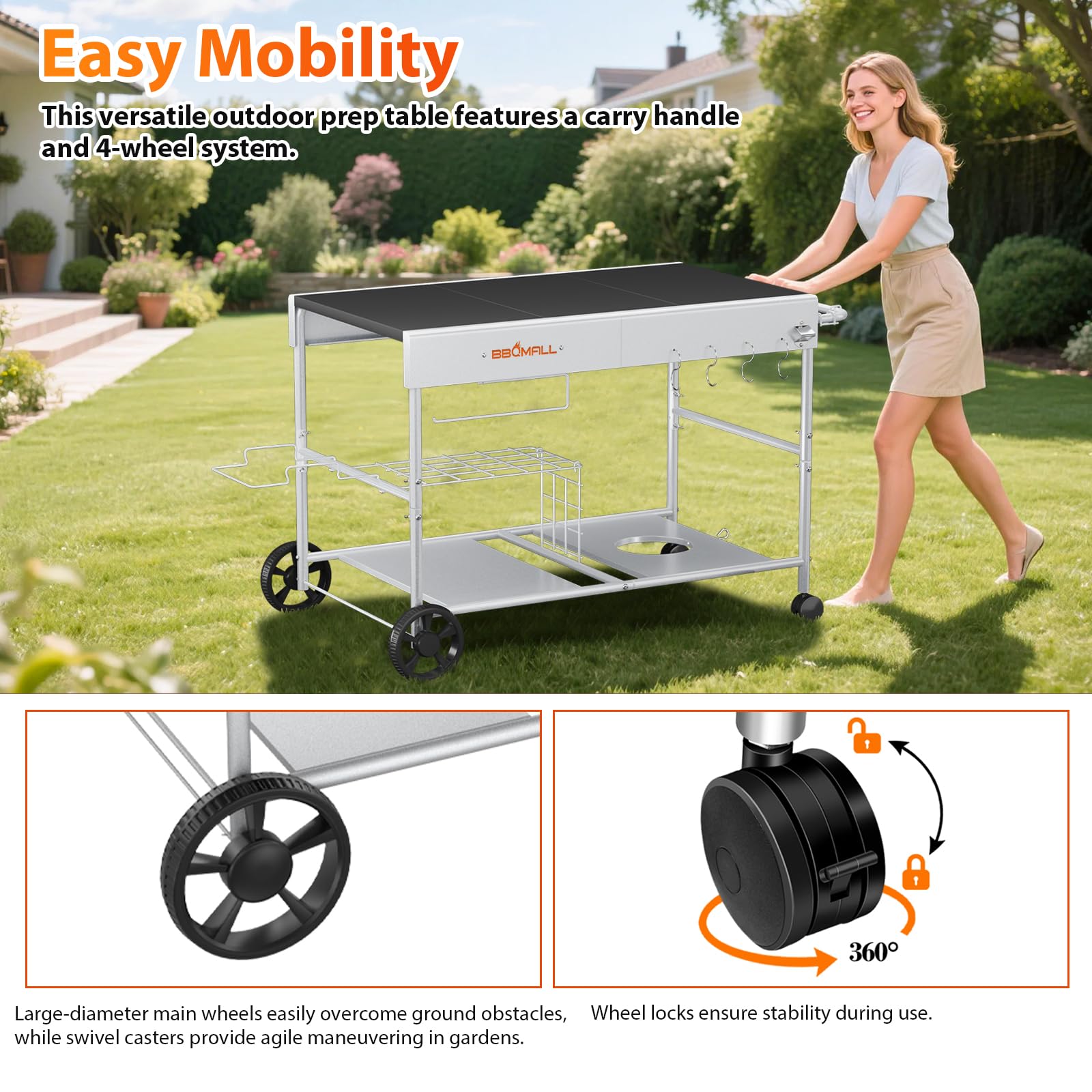 GFTIME Carrello per pizza migliorato per Koda/Karu/Fyra 16 & 12, 128 x 64 x 78 cm, carrello da cucina, carrello da portata per Ninja Woodfire, Blackstone Griddle, carrello per Weber serie Q