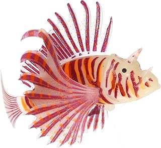 VOCOSTE Aquarium Artificial Lion Fish Ornament, Glowing Fish Tank Ornament Glowing Simulation Animal Decoration with Suction Cup, Orange Purple Transparent