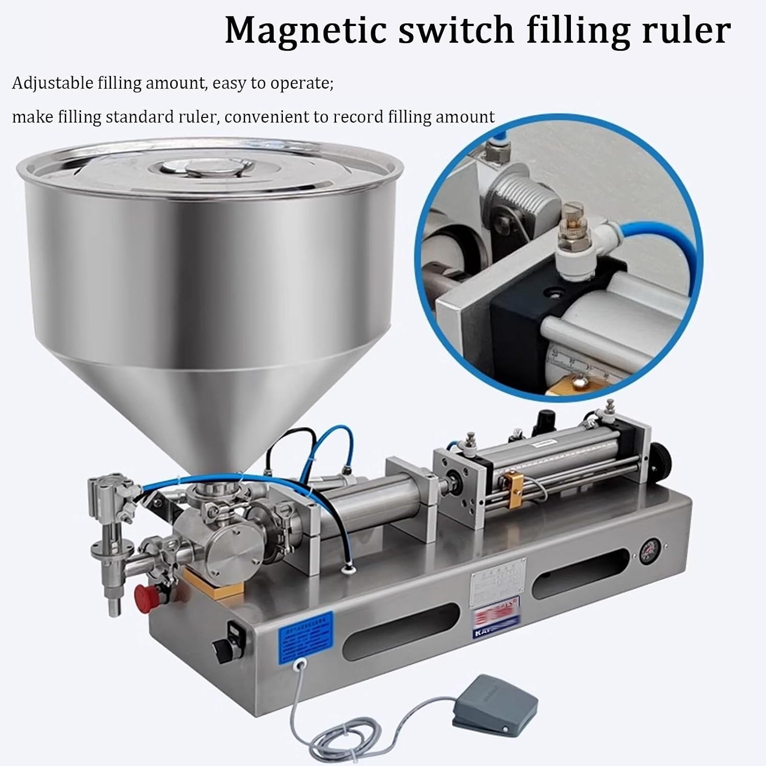 Horizontal Pneumatic Filler Machine,with 40L Hopper Stainless Steel Filler Single Nozzle, for Food, Oil(10)
