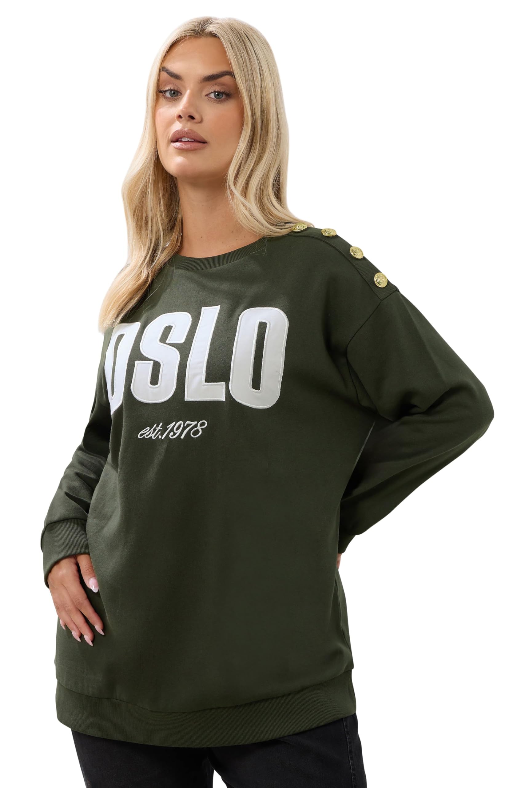 Yours Women's Khaki Curve Green 'Oslo' Slogan Sweatshirt - Plus Size Curve