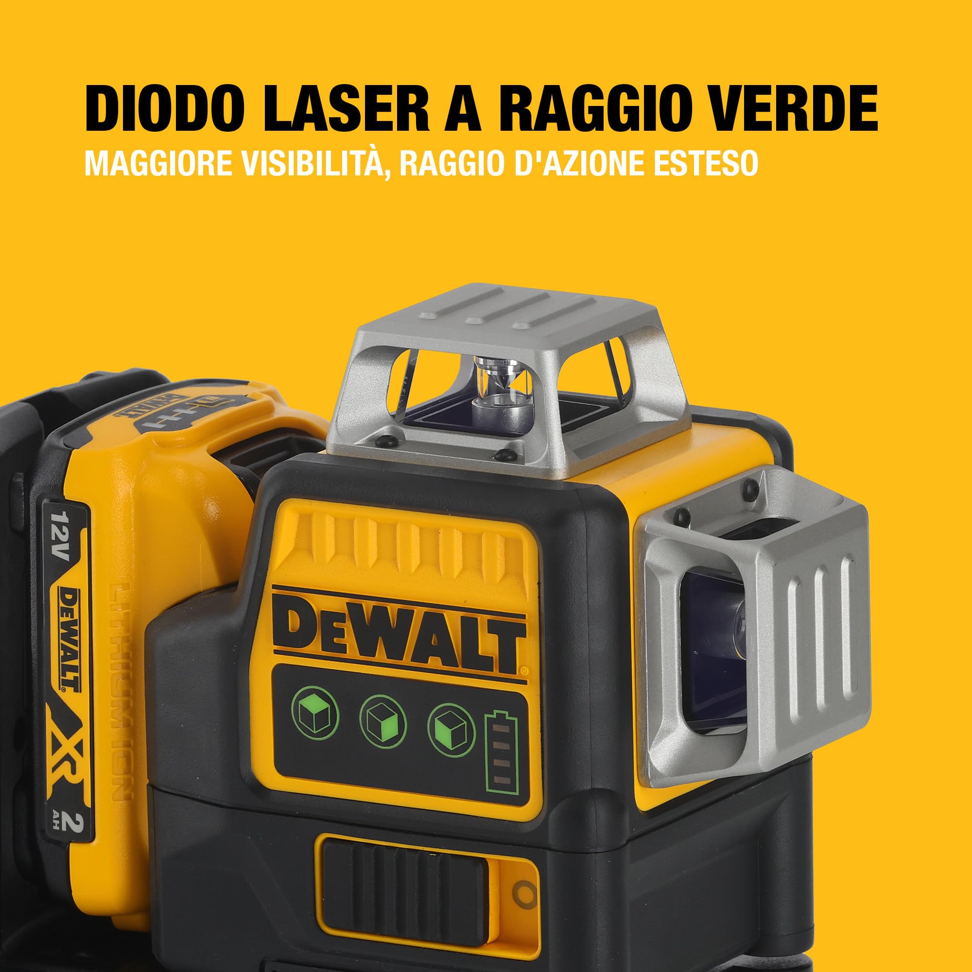 DEWALT 12V XR 3 x 360 linee trasversali laser verde, 1 X 2Ah, DCE089D1G-QW