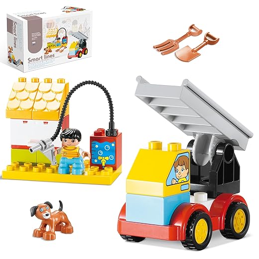 Town Brave Firefighter with Fire Truck Building Toy Set for Toddlers, Educational STEM Toy for Preschool Boys and Girls Ages 3-5 (19 Pieces)