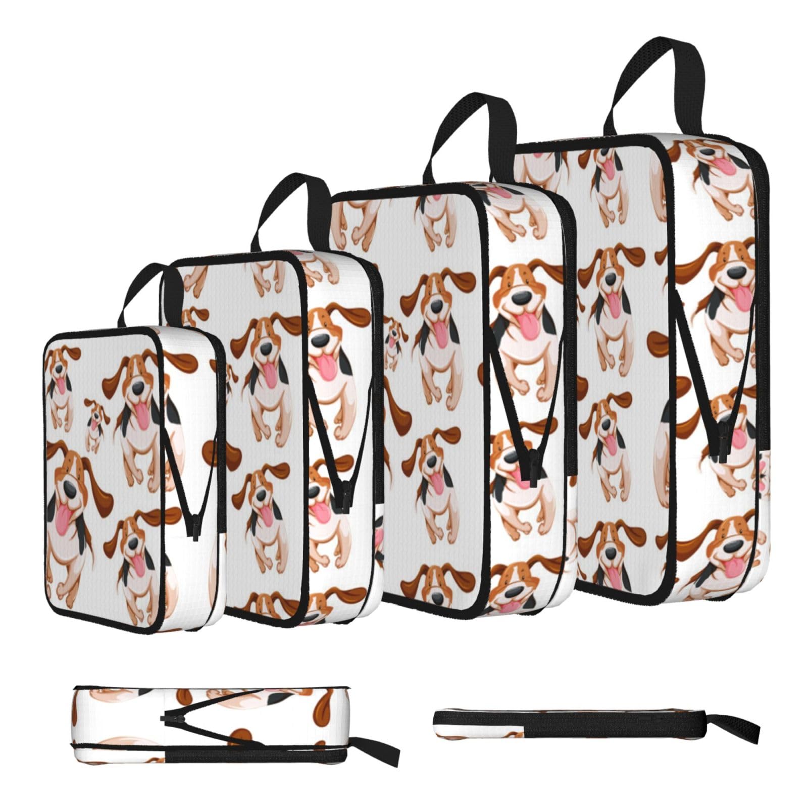 Cartoon Pug Print 4 Set Compression Packing Cubes For Suitcases,Expandable Storage Bags Organizers
