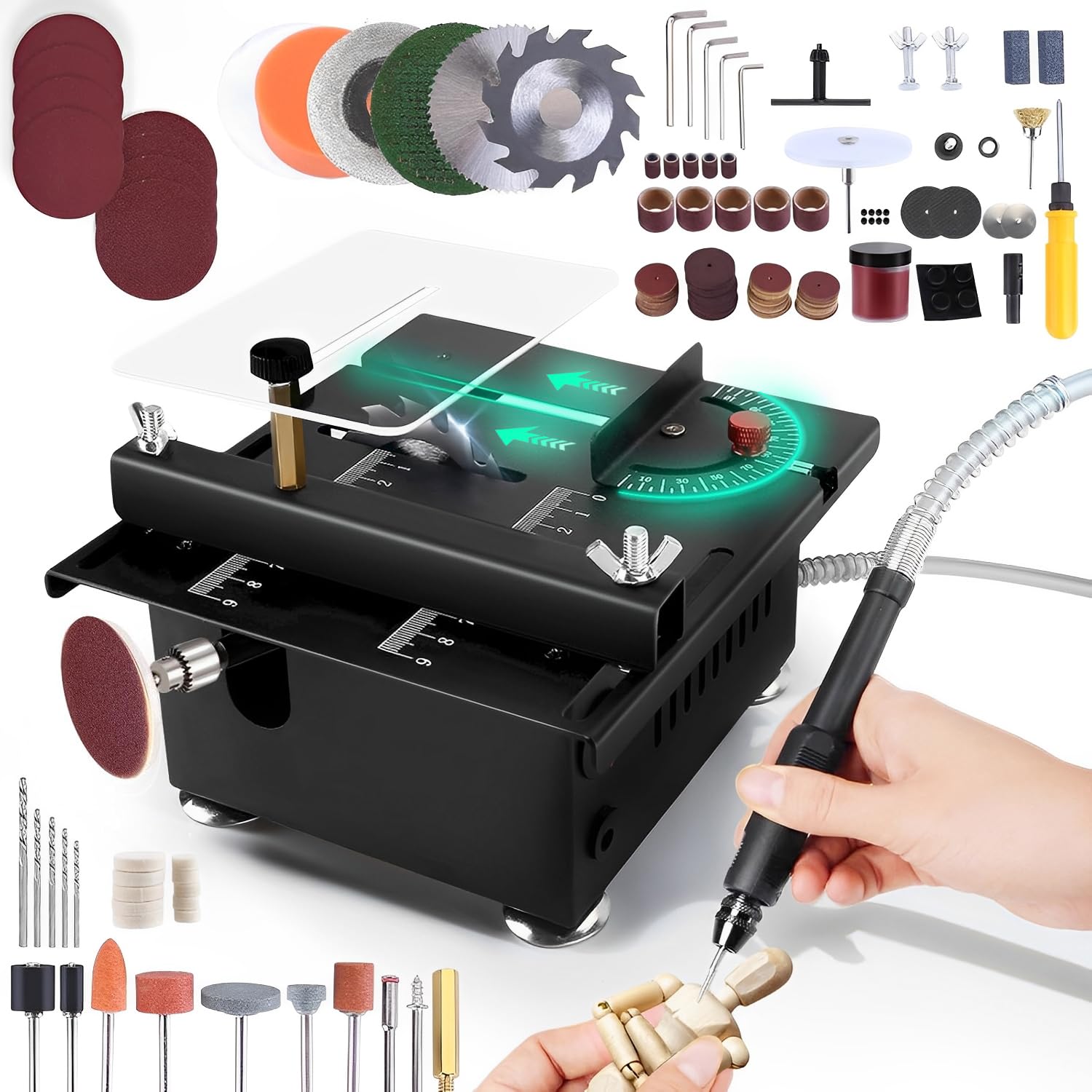 Mini Table Saw,100W Mini Desktop Electric Saw Cutter Speed & Angle