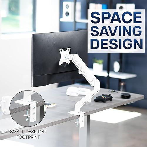Miniatura 8 de VIVO Heavy Duty Single Monitor Tension Arm for up to 27 inch Screens, Holds 14.3 lbs, Premium Desk Mount Stand, White, STAND-V101OW Blanco