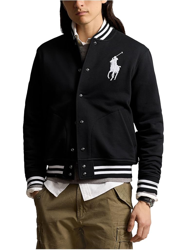 Black Polo Ralph Lauren Big Pony Fleece Baseball Jacket