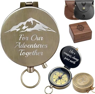 Personalized Engraved Compass Gift for Men Custom Pocket Working Compass Gift Vintage Baptism Communion Groomsmen Wedding Hiking Valentine Gift for Husband Dad Son Boyfriend Wood Box