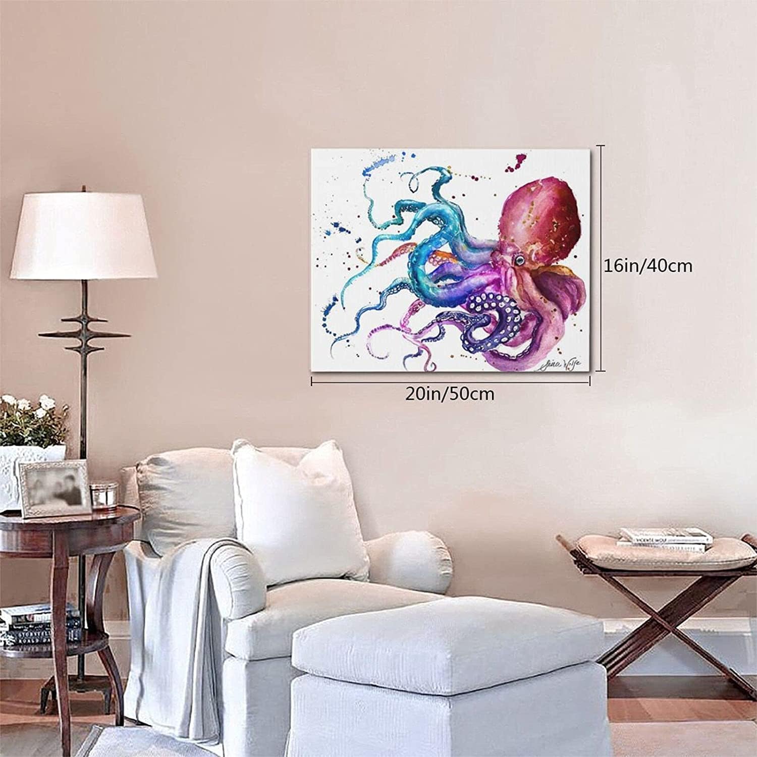 Watercolor Octopus Decor Wall Art, Abstract Sea Animal Canvas Painting Prints Blue Ocean Nautical Decor Artwork Sea Life Art Posters For Living Room Bedroom Bathroom Framed Home Decoration12x16inch 12X16 inches Watercolor Octopus