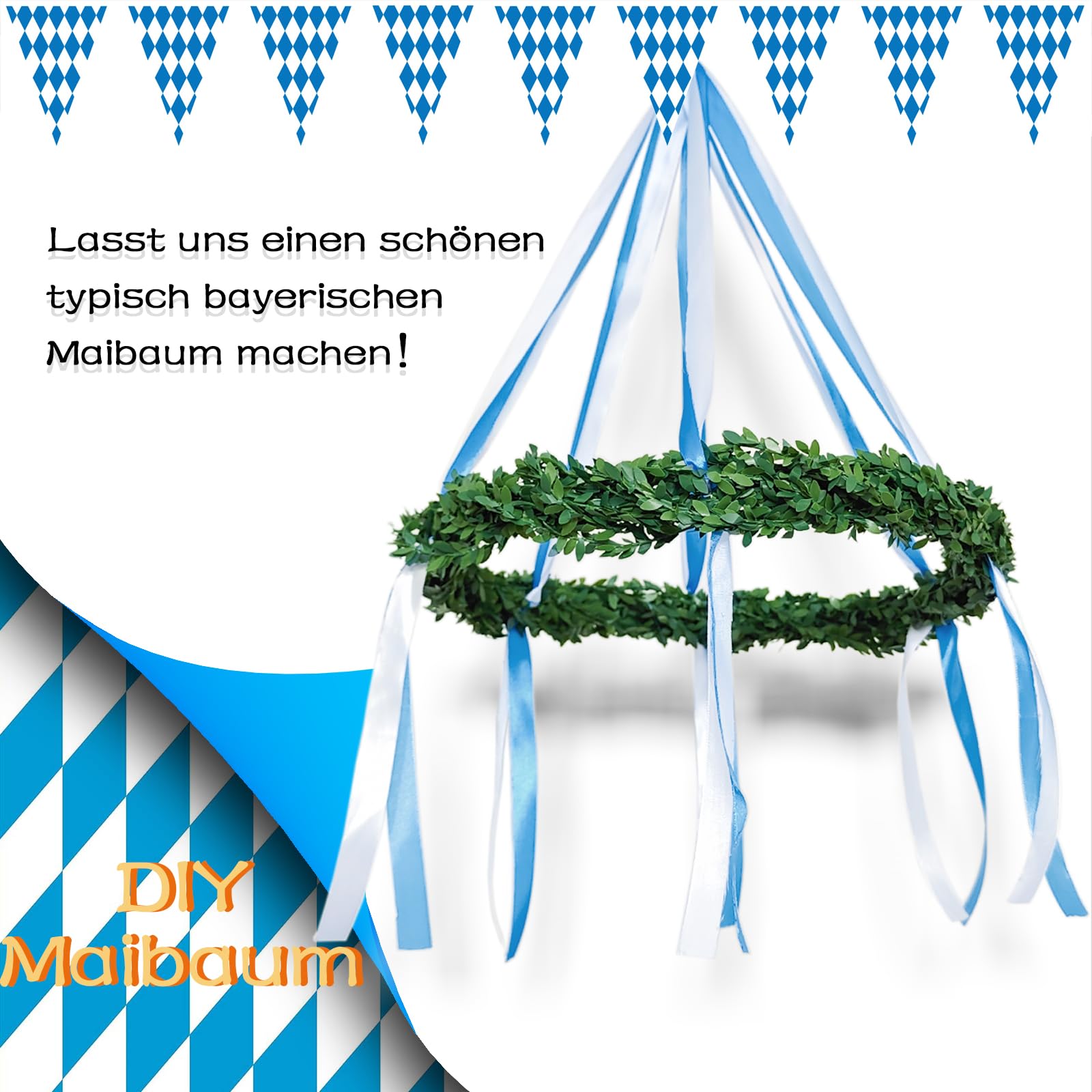 Decorazione fai da te per Oktoberfest fai da te, ghirlanda decorativa bavarese, albero di maggio con Oktoberfest, per feste di birra, giardino di casa, bar, blu/bianco