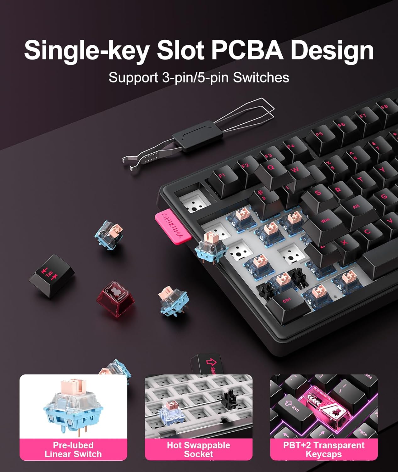 Wireless Gaming Keyboards Gasket Mechanical Keyboard | 75% Wireless Keyboard | Three-Mode Wireless (Bluetooth /2.4G/USB-C) | Hot-Swappable | Five-Layer Muffler Filling | Knob +RGB Backlit (Black)