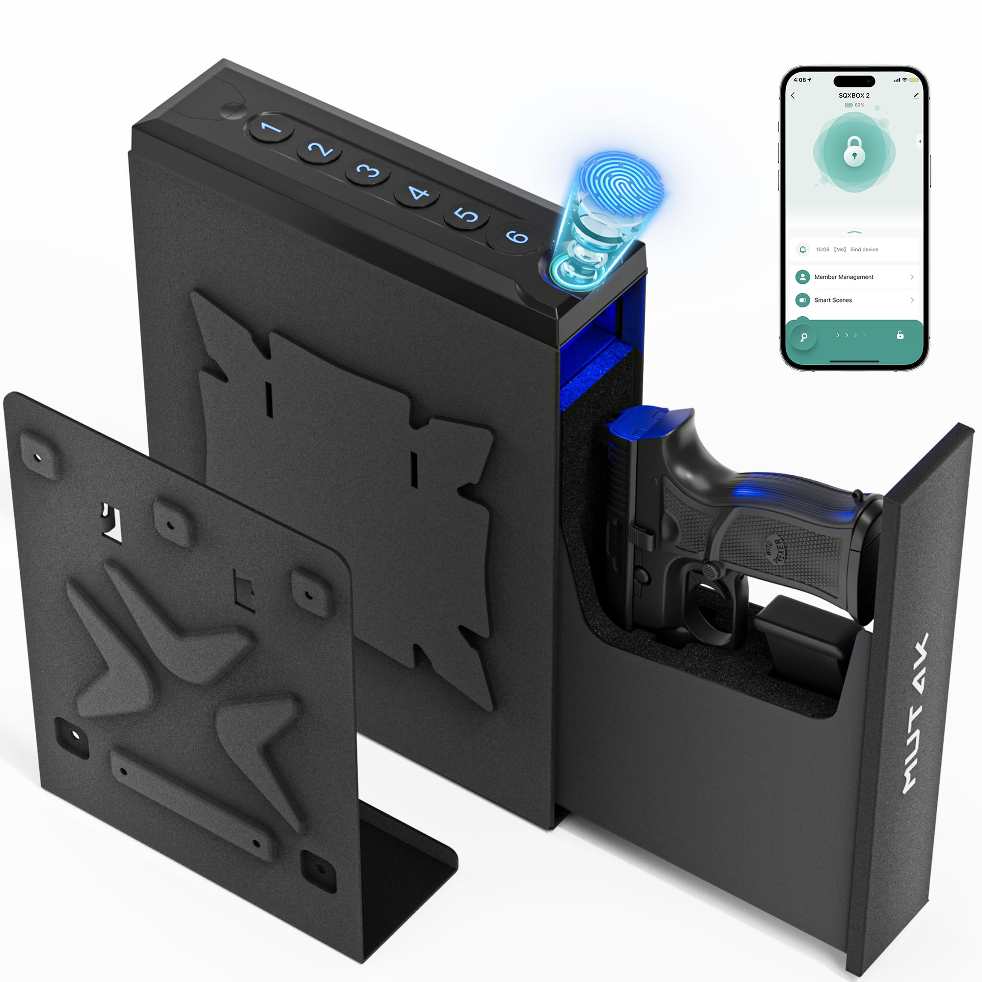 Cassaforte per pistola biometrica con porta scorrevole automatica, 0,1 s, ad accesso rapido, per comodino, scrivania, comodino, camion, con APP/impronte digitali/codice PIN/CHIAVE