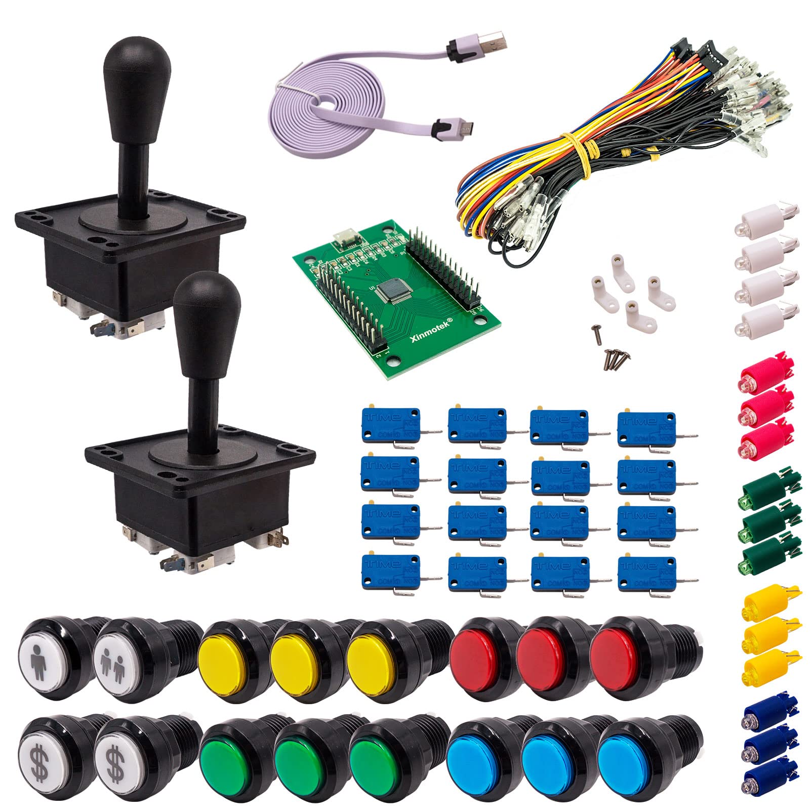 Kit Joystick e Pulsanti Arcade 2 Giocatori Luminosi Pulsanti Neri 2 Joystick Americani Carta XinMoTek Videogiochi Retro Gaming