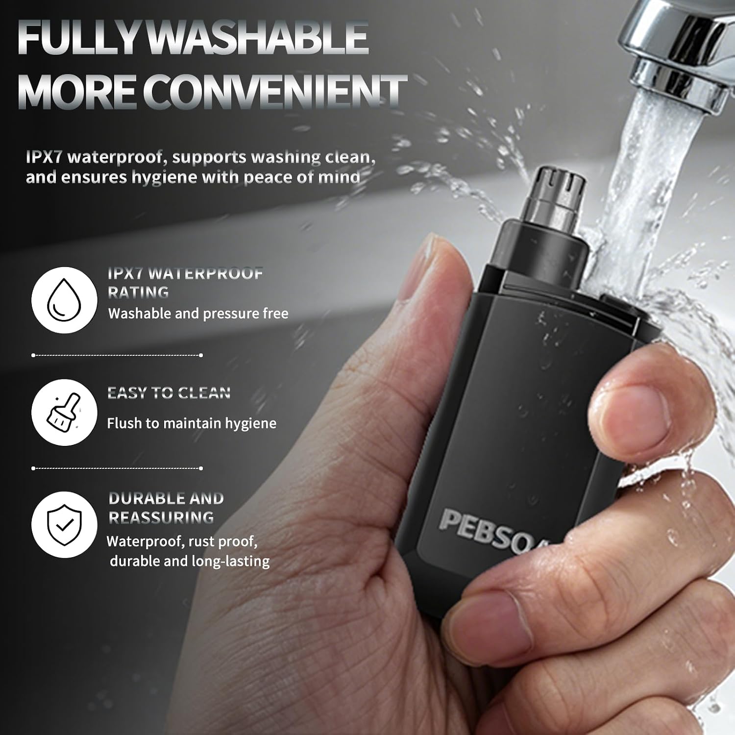Nose Hair Trimmer for Men and Women, USB-Rechargeable Electric Nose and Ear Hair Trimmer, Pain-Free, Waterproof and Portable, with Stainless Steel Blades, Black