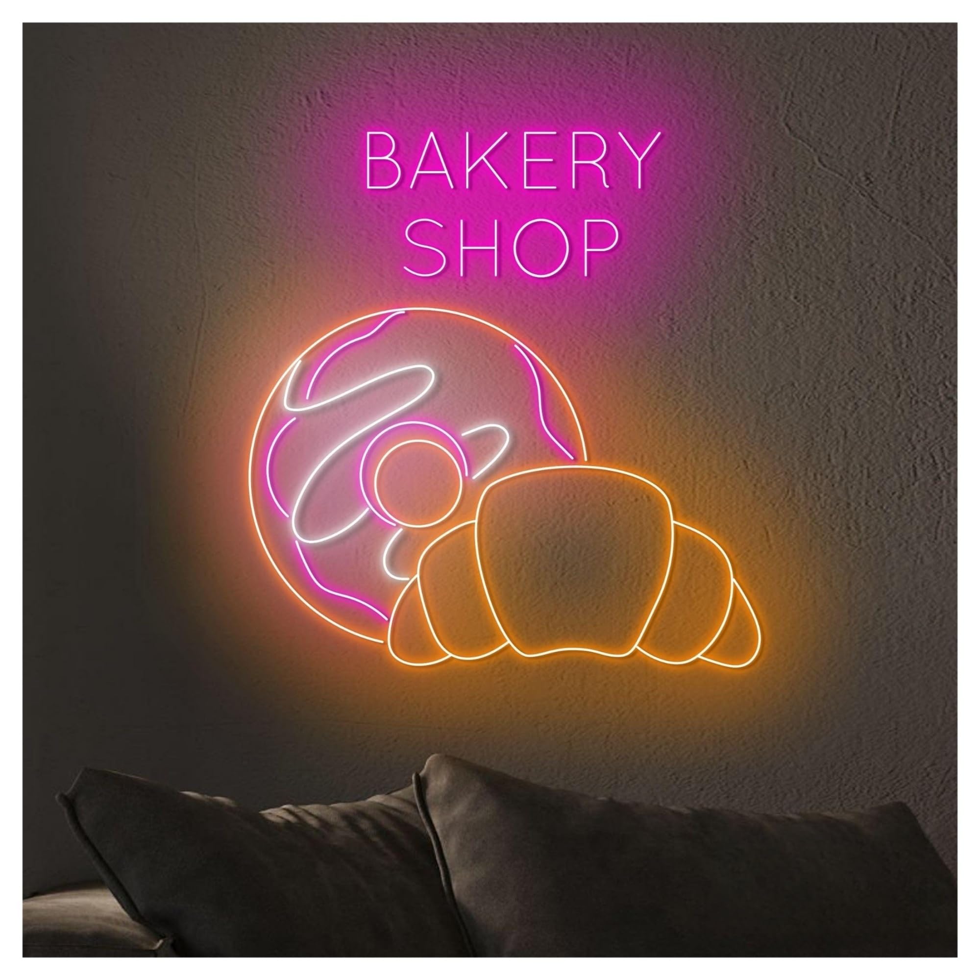 XENITE Luces Art Decoration Christmas Letrero De Neón Bakery Open Con Luz LED Donut Y Croissant, Ideal Como Decoración Pared Para Escaparate, Entrada Negocios, 60cm