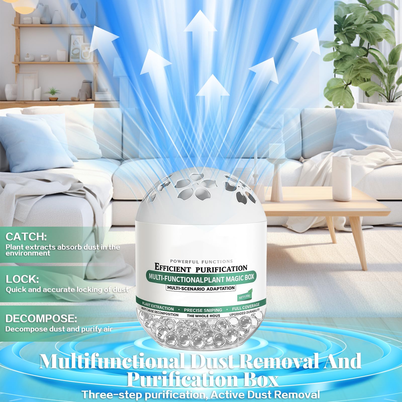 Paquete de 4 Caja Purificadora de Aire Multifuncional, Absorbente de Olores y Atrapapolvo para Interiores, Ambientador con Extractos de Plantas para Dormitorio, Salón, Coche