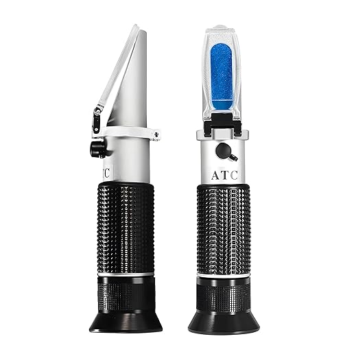 Refractómetro de vino, V-Resourcing Refractómetro de mano Brix/Alcohol con ATC para elaboración de vino, kit de elaboración casera de doble escala