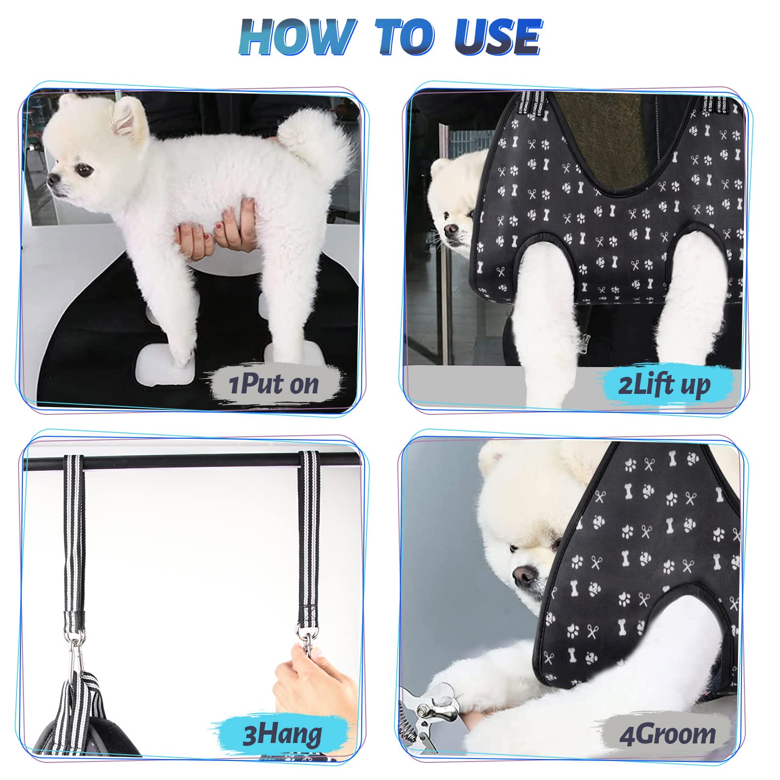 ATESON Arnés de hamaca de aseo para mascotas para recortar uñas (XL 80 libras), honda de perro para cortar uñas, colgador para colgar perros para cortar uñas con cortaúñas, lima de uñas, peine para