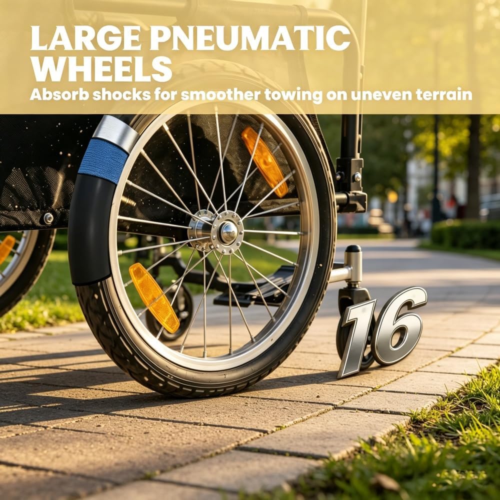 Heavy Duty Bike Cargo Trailer with 88lbs Capacity, 2 in 1 Pushcart, Universal Hitch & 16" Wheels for Camping, Shopping, and Outdoor Hauling