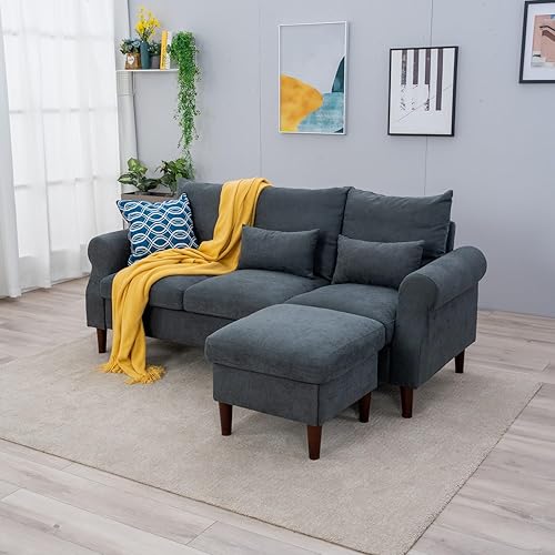 Miniatura 7 de Panana Sofá modular otomano reversible de 3 plazas para apartamentos pequeños en forma de L, sofá esquinero seccional de 3 asientos (cuero negro, 3