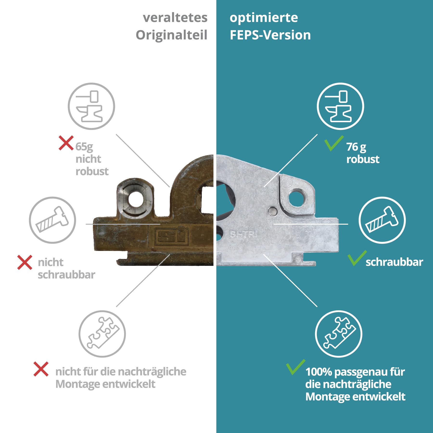 Gear Getriebegehäuse inkl. Zahnrad Getriebeschnecke Dornmaß 16mm Schneckengehäuse als Ersatz für Fenstergetriebe der Marke Siegenia Serie TRIAL alte Bauform