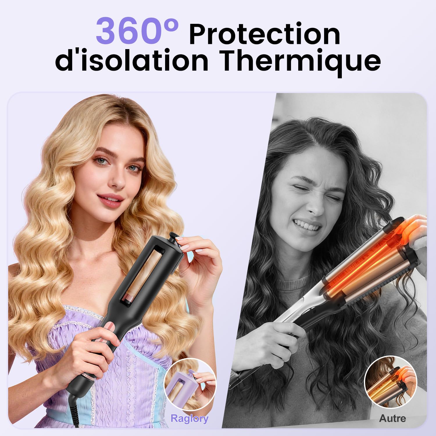 4 In 1 Réglable Boucleur Wavy - 22/25/32/38mm Boucleur a Cheveux Boucleur 3 Tete, Anti-brûlure, Convient aux Débutants, Chaleur Constante Ciblée