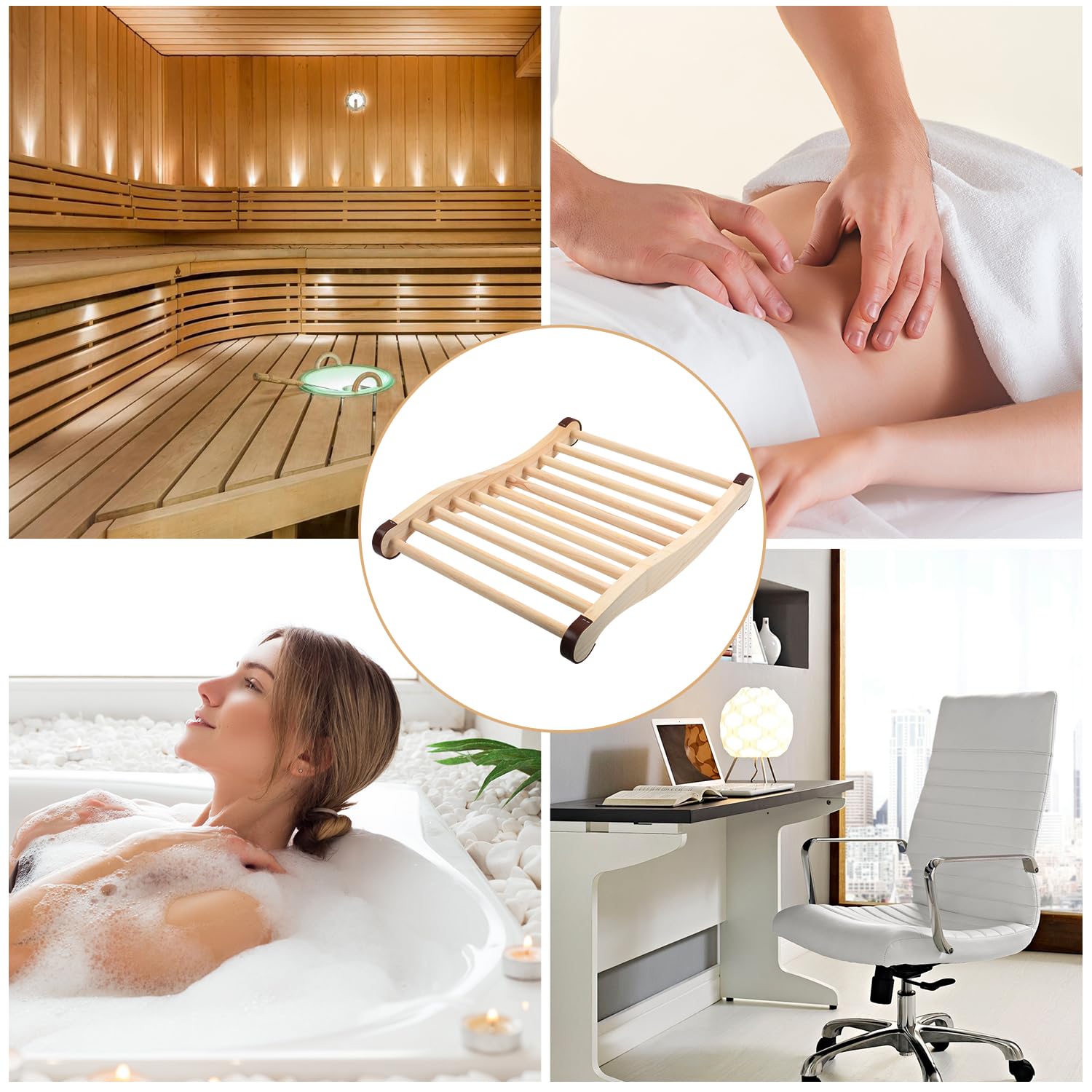 2 Stück Sauna Rückenlehne aus 100% Naturholz, Ergonomische Rückenstütze Rückenlehne mit Rutschfeste Polster, Holz Sauna Zubehör Infrarotkabine