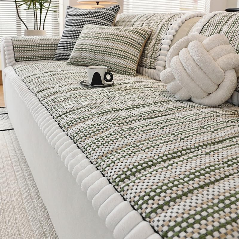 Housse de canapé en chenille haut de gamme vert foncé 70 * 210cm