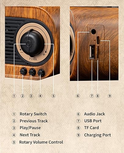 Miniatura 6 de Altavoz Bluetooth retro, 4 en 1 multifuncional, altavoz Bluetooth de radio vintage, 5W, 7 horas de reproducción, blanco o negro