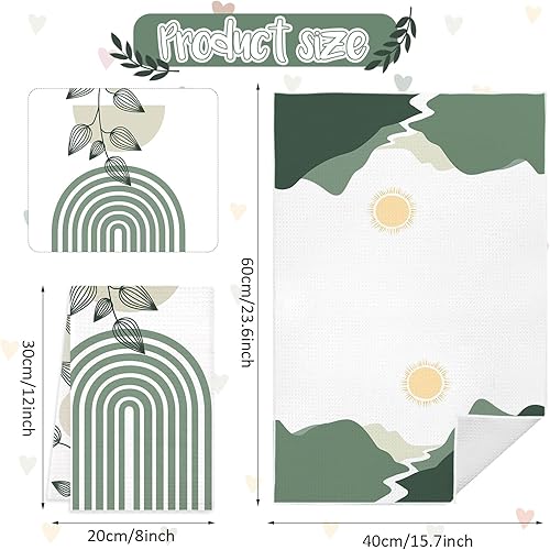 Miniatura 2 de Toallas de cocina bohemias, paquete de 4 toallas de cocina bohemias con diseño de montañas ríos, paños de secado absorbentes para cocinar y hornear,