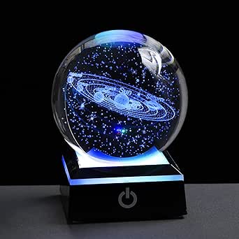 3D Solar System Model Crystal Ball (80mm/3.15inch) - Astronomy Gift with LED Lighting