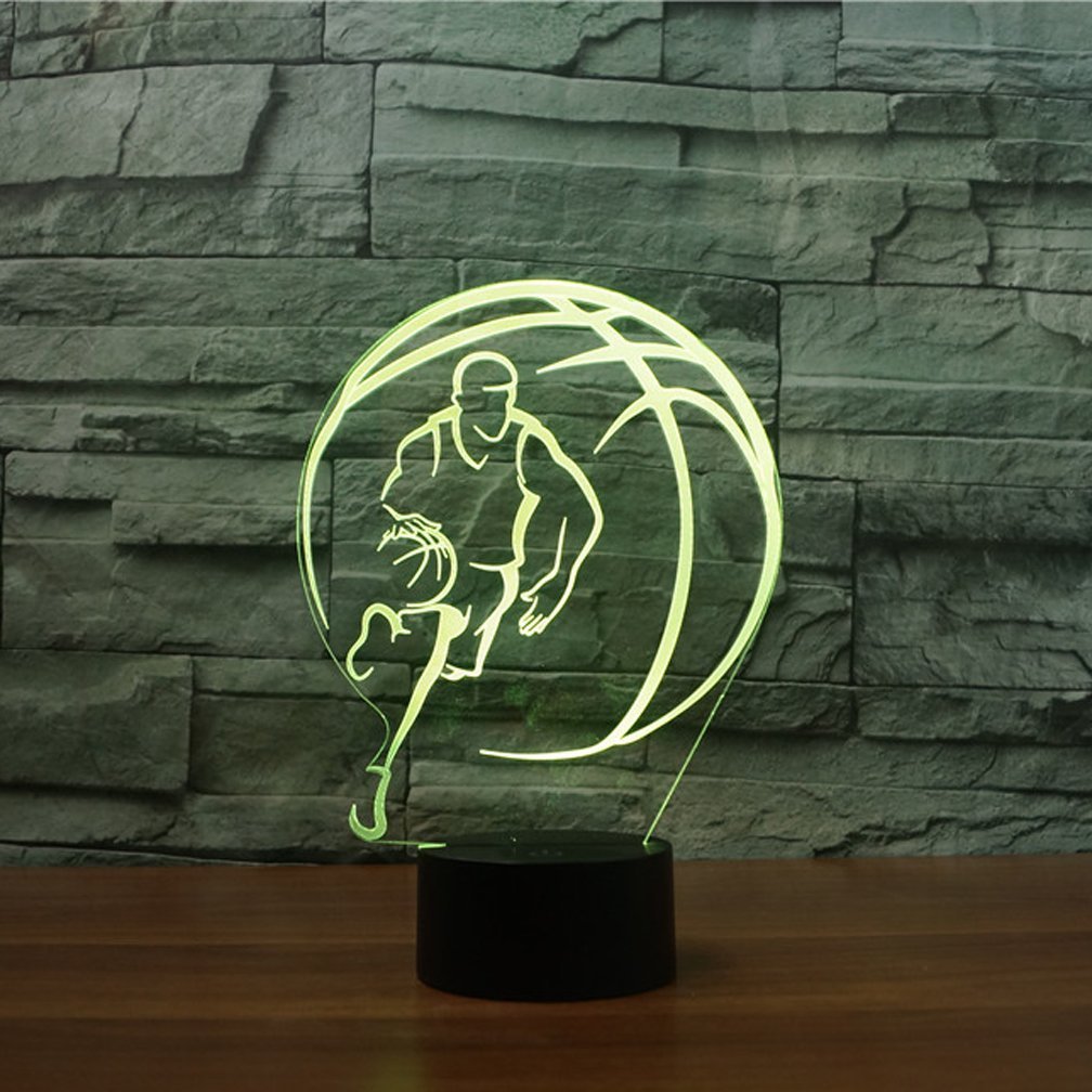 Veilleuse Illusion D'optique 3D En Forme De Basket-ball, 16 Couleurs Changeantes, Alimentation USB, Télécommande, Interrupteur Tactile, Lampe De Bureau LED