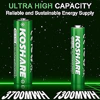 Vista 2 de Batería recargable AA AAA de litio con cargador, 16 baterías de iones de litio de 1.5 V con 8 pilas AA de 3700 mWh y 8 pilas AAA de 1300 mWh, 1200