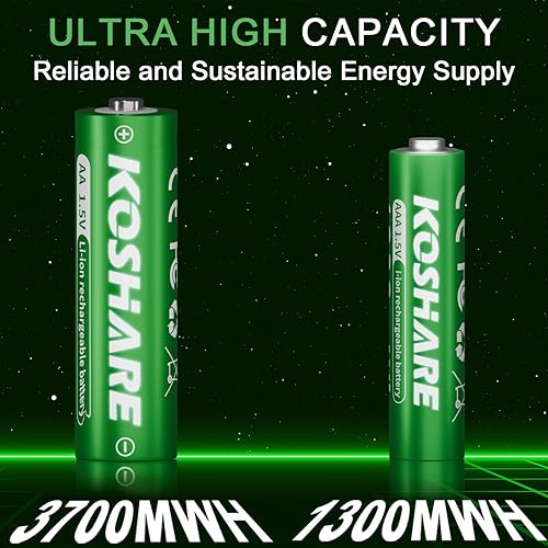 Miniatura 2 de Baterías recargables de litio con 2 cajas de plástico, 8 unidades de 1.5 V, 3700 mWh AA y 1300 mWh AAA, baterías de iones de litio AA AAA de larga
