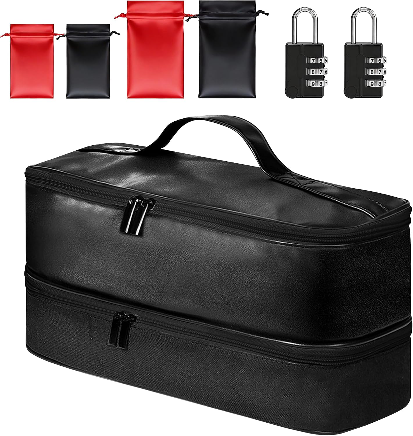 Adult Toy Storage Bag Discreet Toy Organizer Bag(All Black) | Discreet Storage Bag with 2 Password Locks 4 Drawstring Bags Foldabe Lockable Adult Toy Organizer Storage Privacy Protection