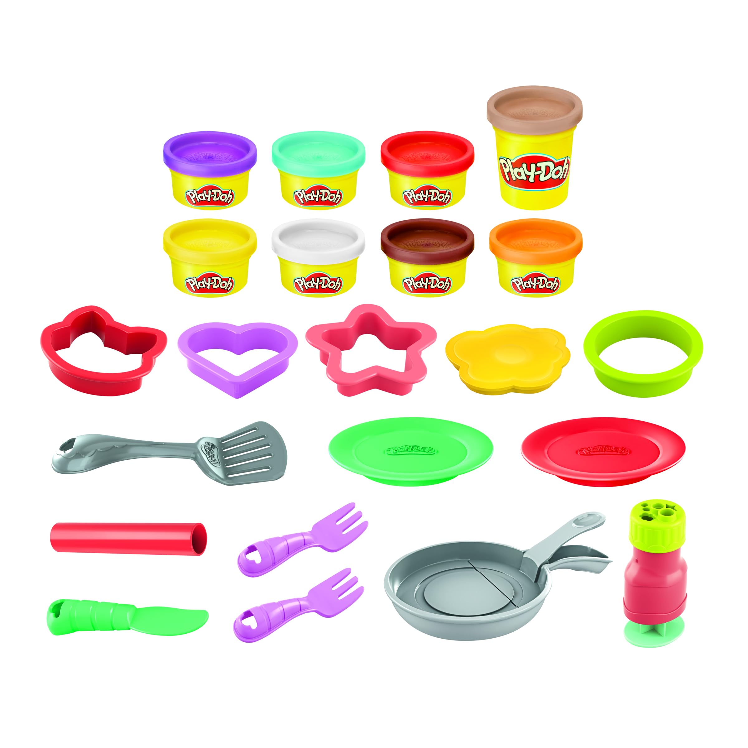 Play-Doh Kitchen Creations Flip 'n Pancakes Set with 14 Accessories & 8 Cans, Back to School Class Room Supplies, Food & Cooking Toys for Kids, Preschool Toys, Ages 3+