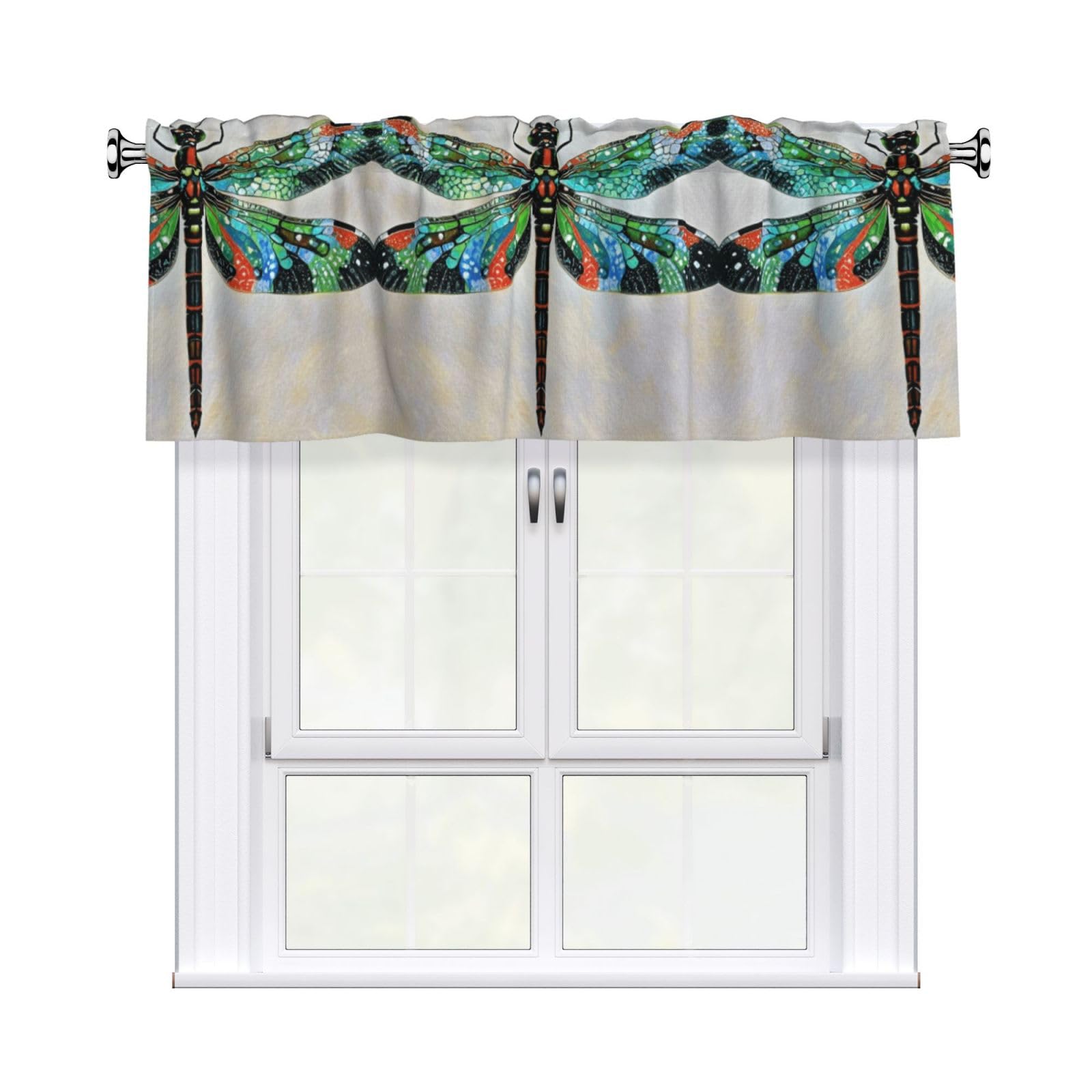 LMNGH Dragonfly Curtain Valance for Windows,Kitchen Window Curtains Blackout Drapes Window Treatments Decorative Rod Pocket Short Curtain for Living Room Bedroom,54" W x 18" L