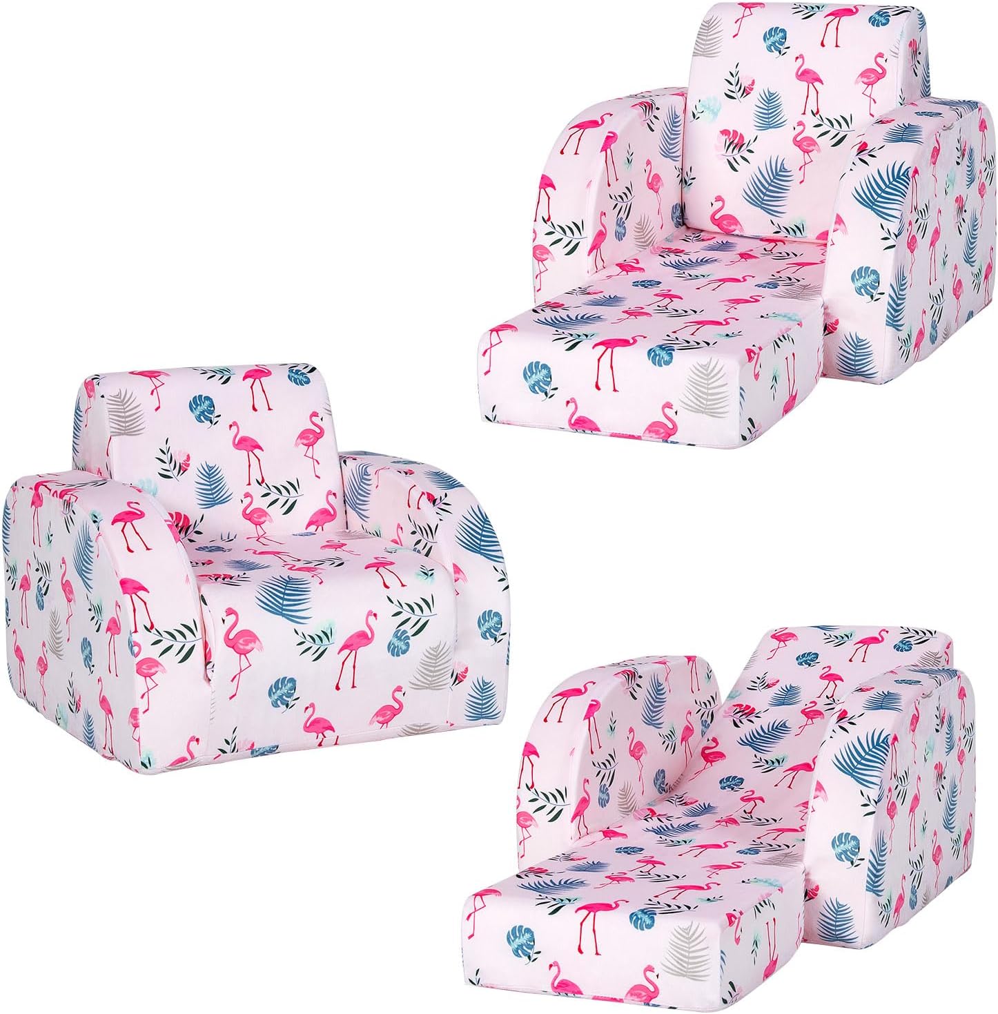 HONEY JOY Kids Sofa, 3-in-1 Convertible Children Folding Sofa & Comfy Flip Open Lounger Chair for Play, Foam Toddler Couch Fold Out, Gift for Boys Girls (Pink)