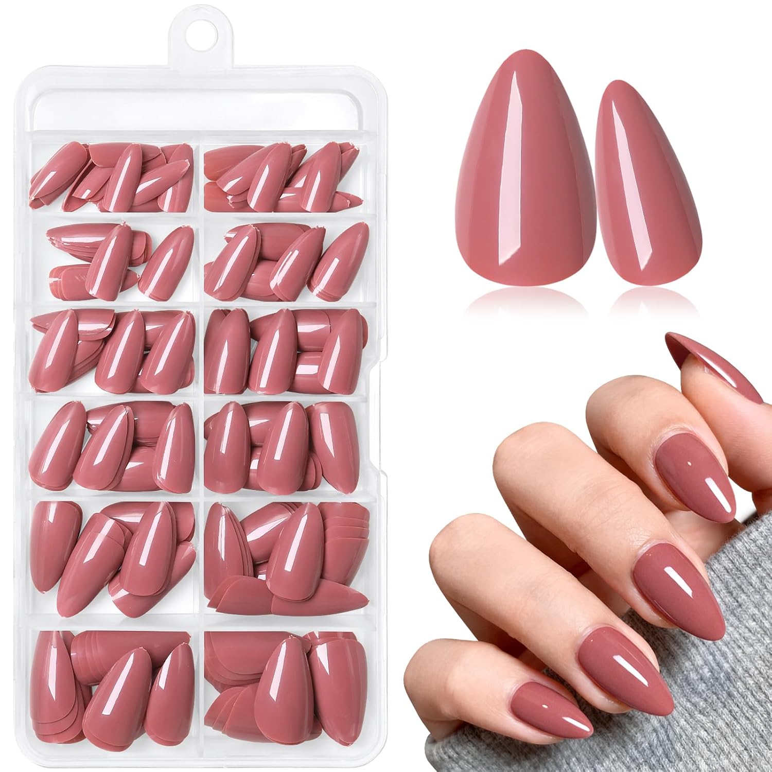 Red Brown Press on Nails,Short Nails Press ons Almond,240Pcs