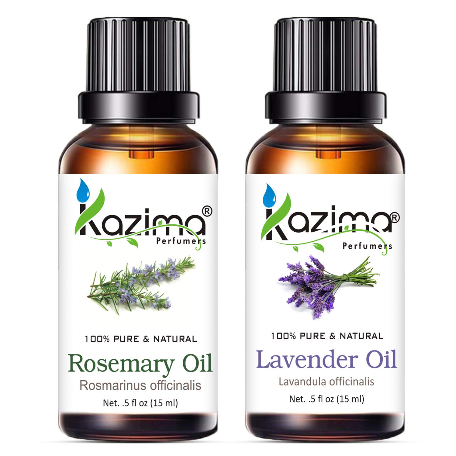 KAZIMA Combo of Rosemary Oil & Lavender Oil - 100% Pure & Natural Essential Oil for Hair Growth, Acne, Face & Aromatherapy, 15 ml each