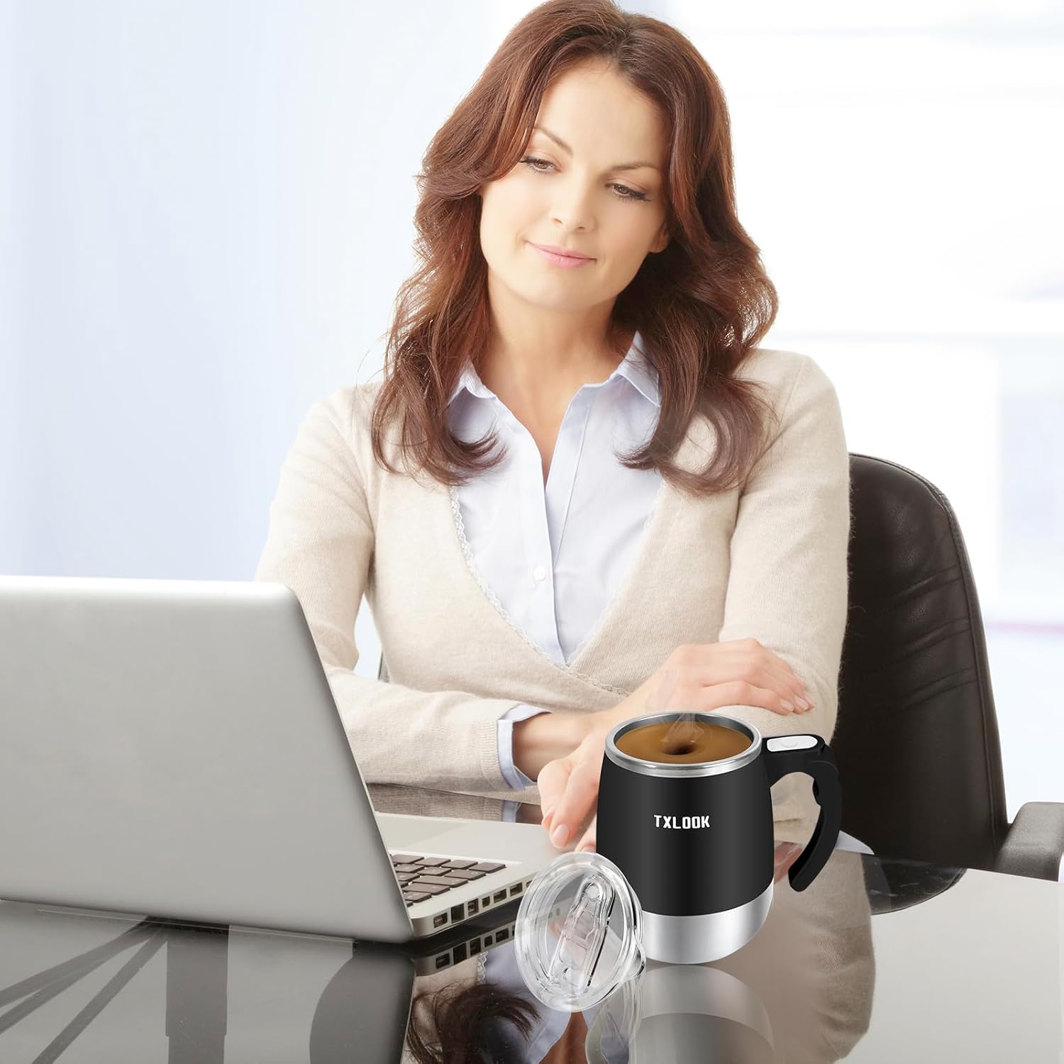 Self Stirring Mug, Rechargeable Automatic Magnetic Stirring Coffee Mug with Transparent Lid, Waterproof Stainless Steel Electric Mixing Cup, Can Stir Milk/Coffee/Cocoa Powder, Suitable for Office/Home - Image 8