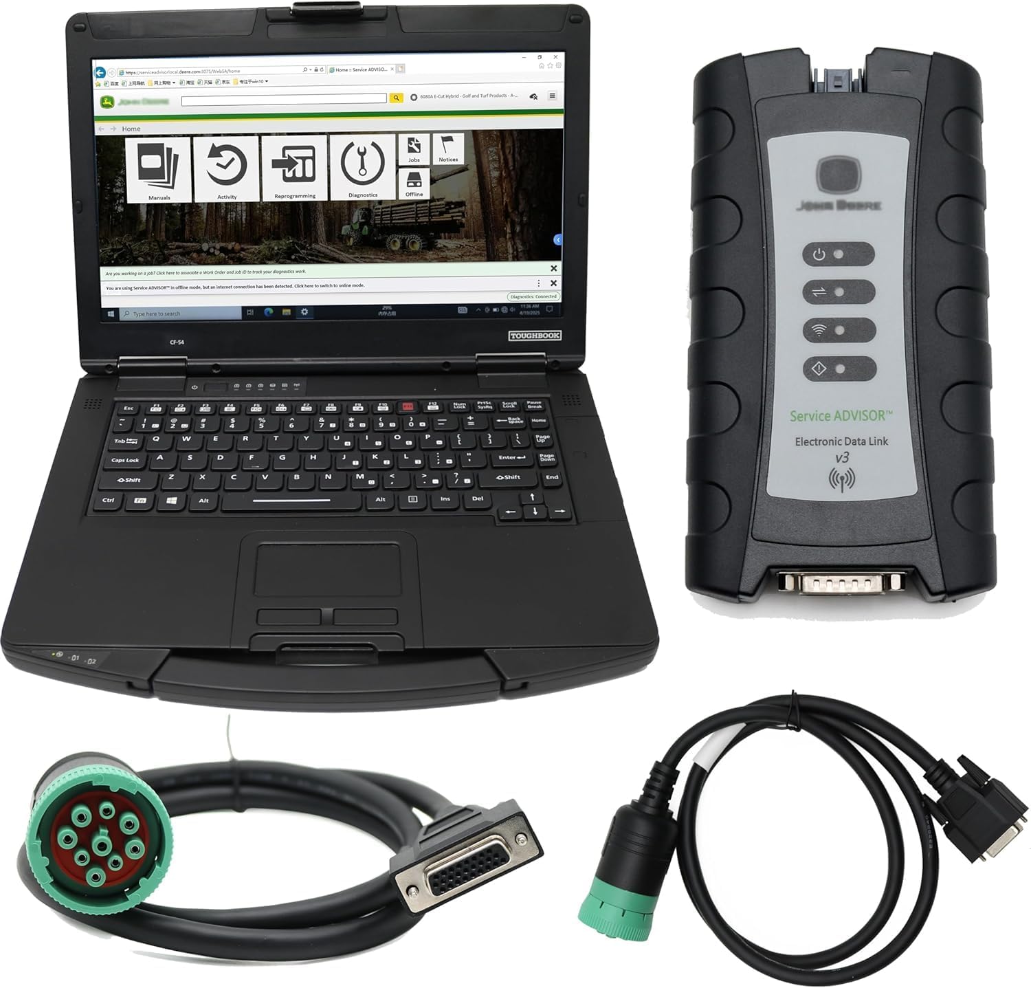EDL V3 Agricultural Truck Farm Tractor Construction Diagnostic Adapter Service Scanner Tool for John DEE EDL V3 V2 (with Software)(with Laptop) (EDL V3 with DE-ll)