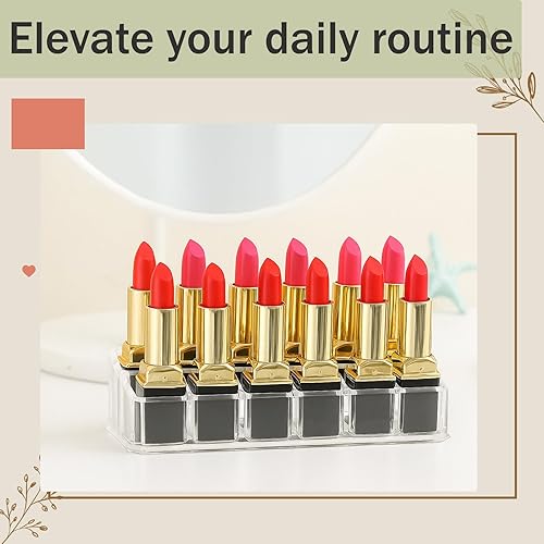 Miniatura 6 de Paquete de 4 organizadores de lápiz labial, soporte de lápiz labial acrílico transparente de 12 ranuras, organizador de maquillaje para tocador,