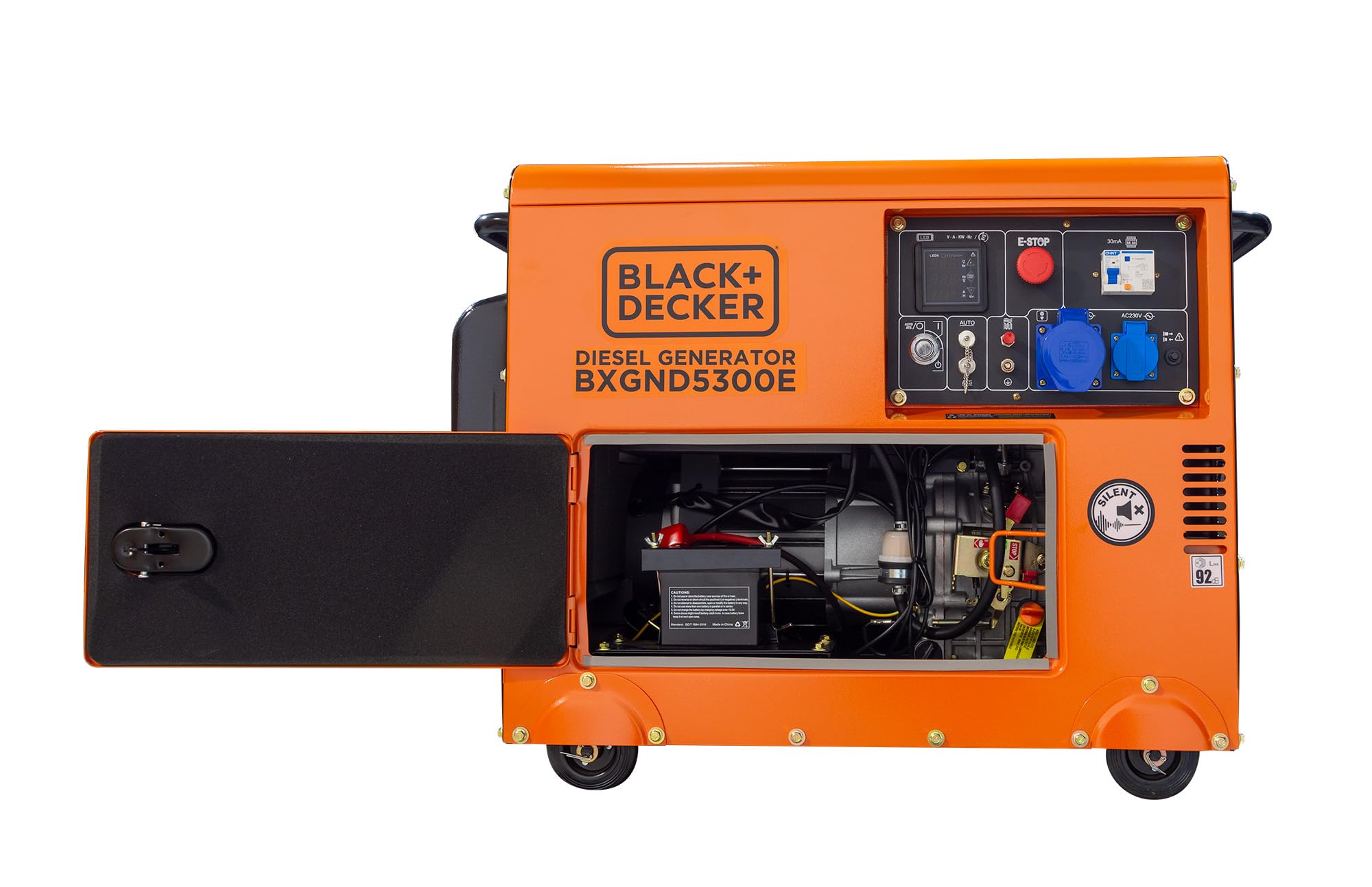BLACK+DECKER - Generador eléctrico diésel monofásico e insonorizado, con potencia máxima 5300W - para emergencias apoyo solar o caída de red.BXGND5300E